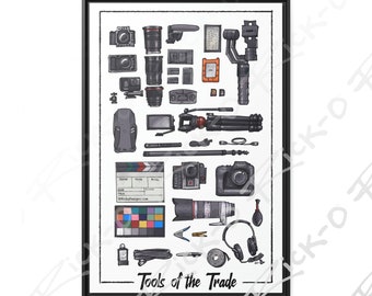 Tools of the Trade, Video Production Gear, Filmmaker Equipment, Camera Nerd, Movie Art, Matte Canvas, Black Frame