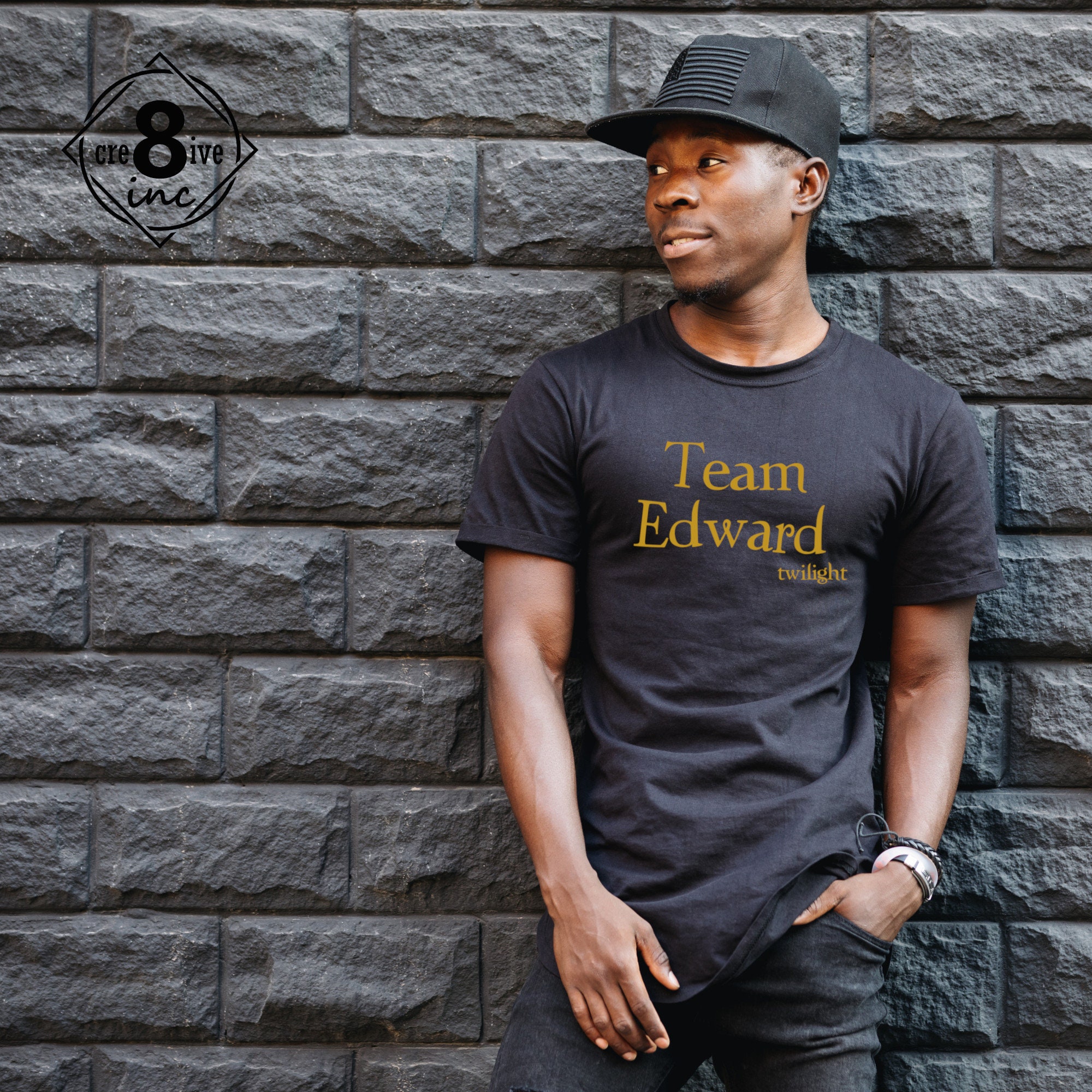 Team Edward Twilight Vampire Time of Night Black Tee Shirt With GOLD/WHITE  or NEW Silver Lettering 