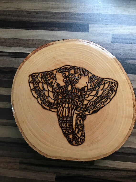 Elephant Pyrography Hand Burnt Heavy Solid Wood Slice - Etsy