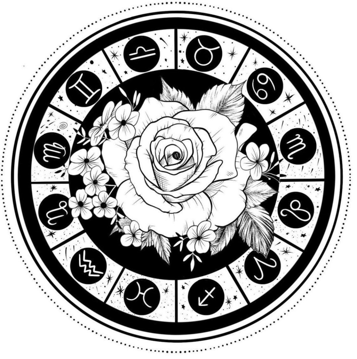 Zodiac wheel rose waterproof sticker rose sticker Etsy