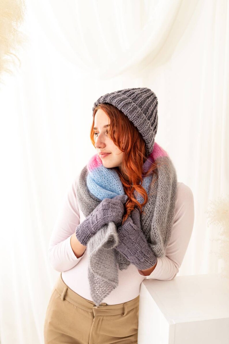 Unisex knit hat, knit winter hat, gray hat, woolen hat, winter accessory, winter gift. image 5