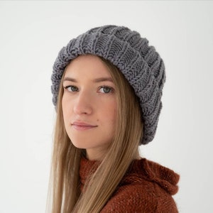 Unisex knit hat, knit winter hat, gray hat, woolen hat, winter accessory, winter gift. image 2