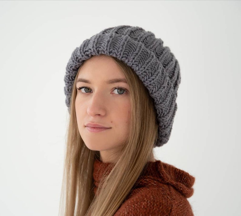 Unisex knit hat, knit winter hat, gray hat, woolen hat, winter accessory, winter gift. image 2
