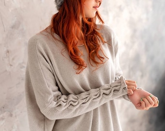 Sweater/jumper/pullover/merino wool with cashemere sweater for woman /beautiful sleavess jumper/ light gray sweater /luxury sweater