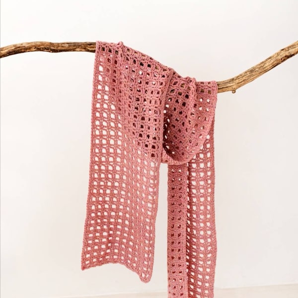 Scarf, crochet, long, dusty rose colour scarf, woolen scarf, warm beautiful scarf - gift. Handwash and dry flat.