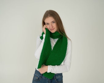 Knit long scarf,Brigita green scarf ,green long handmade scarf, knit long neckwarmer,beautiful bright accessory for winter,knit gift idea.