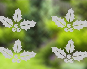 X4 MISTLETOE CHRISTMAS HOLLY Frosted Glass Etched Sticker Decal Vinyl House Window Door
