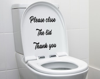 PLEASE CLOSE THE Lid Thank You Funny Toilet Sticker Decal Seat Vinyl Bathroom Decoration Novelty