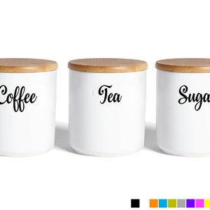COFFEE TEA SUGAR Jar Stickers Vinyl Cut Adhesive Kitchen Labels Canisters