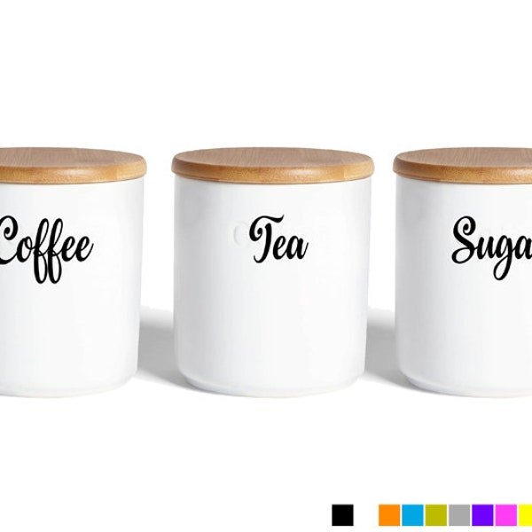 COFFEE TEA SUGAR Jar Stickers Vinyl Cut Adhesive Kitchen Labels Canisters