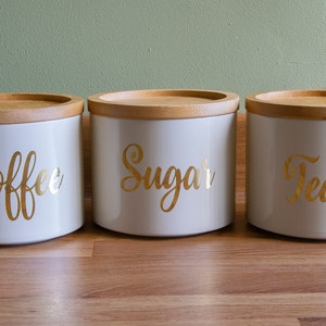 GOLD CHROME Coffee Tea Sugar Jar Stickers Vinyl Cut Adhesive Kitchen Labels Canisters