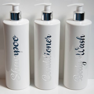 SILBER CHROM Mrs Hinch Inspried BadezimmerSpender Flaschen 500ML nachfüllbare Pumpe weiß mit Chrom Tops Toilettenartikel