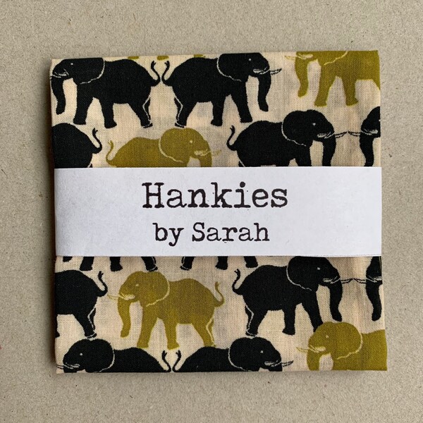 Fine Cotton Handkerchief/Pocket Square - Lime Elephant