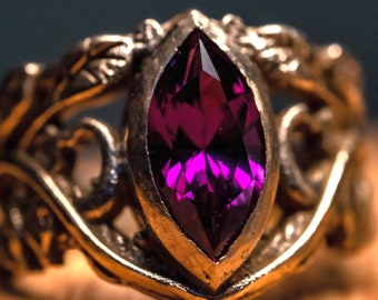 Handgemaakte alexandrietring, sterlingzilveren filigraanring, luxe ambachtelijke marquise edelsteensieraden, sieraden in kleine batches
