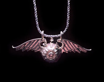 Occulte gevleugelde oogbolhanger, mystieke gehoornde oogketting, sterlingzilveren spirituele gotische sieraden