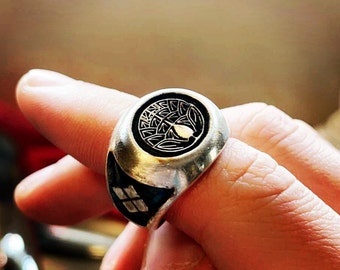 Assassins Creed Shadows geïnspireerde samoerairing, Yasuke Japanse familiewapenring, aanpasbare sieraden met kamonsymbool