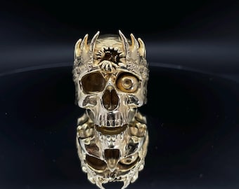 Hades herenring - handgemaakte sterlingzilveren Griekse schedelring voor mannen cadeau Hades Skull herenring demon zilveren ring