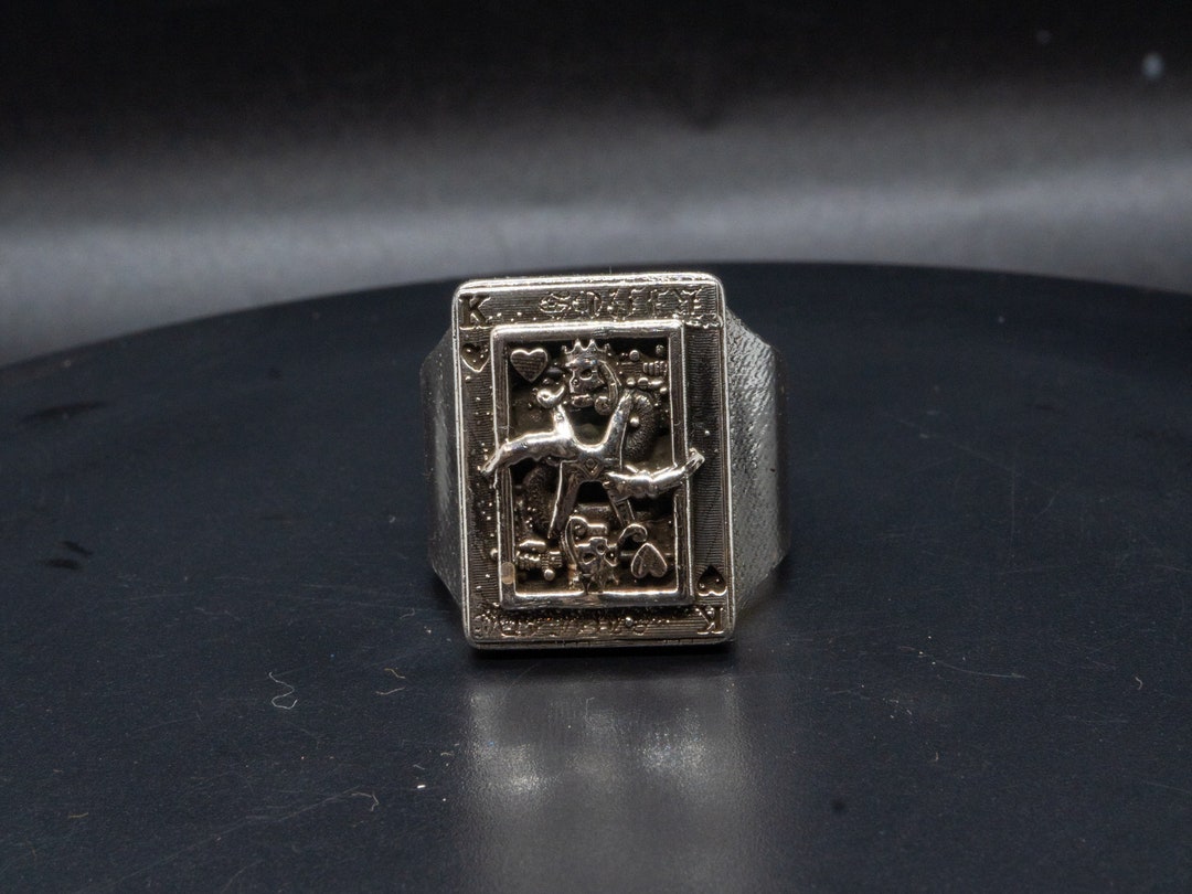 Sterling Silver King of Hearts Ring, Card Game Signet Ring for Men ...
