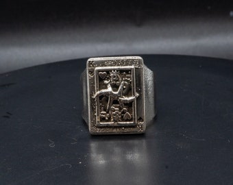Hartenkoning pokerring | Sterlingzilveren kaartsieraden voor heren | Op casino geïnspireerde zegelring