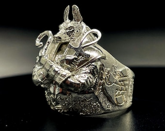 Anubis Egyptian God Mens Ring - Guardian of the Scales | Handcrafted Sterling Silver Egyptian Jewelry
