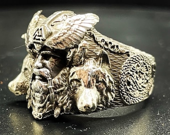 Zilveren ring in Scandinavische stijl, op Thor geïnspireerde herensieraden uit de Noorse mythologie, aangepaste alternatieve sterlingwolfring met Keltisch patroon