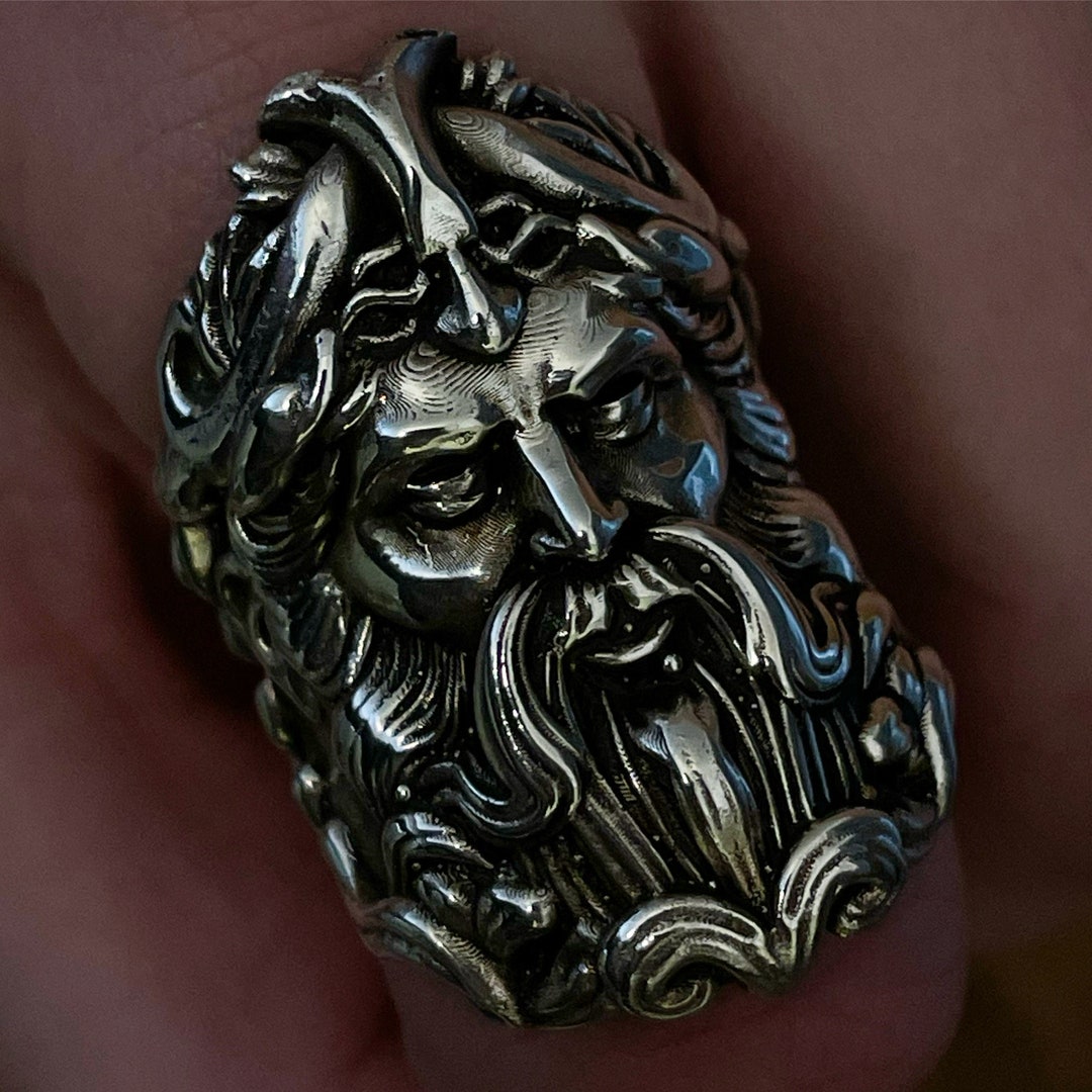 Ring Silver Greek God, Zeus God of Thunder Ring, Handmade Sterling