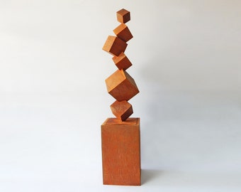 Metal garden sculpture, garden art, cube tower, cubist sculpture, geometric metal sculpture corten steel, corten steel, rusted metal eddiart