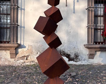 Large size metal corten sculpture for garden / cubist sculpture tower of rusted cubes with patina for outdoor cubes by EddiArt!!!!!