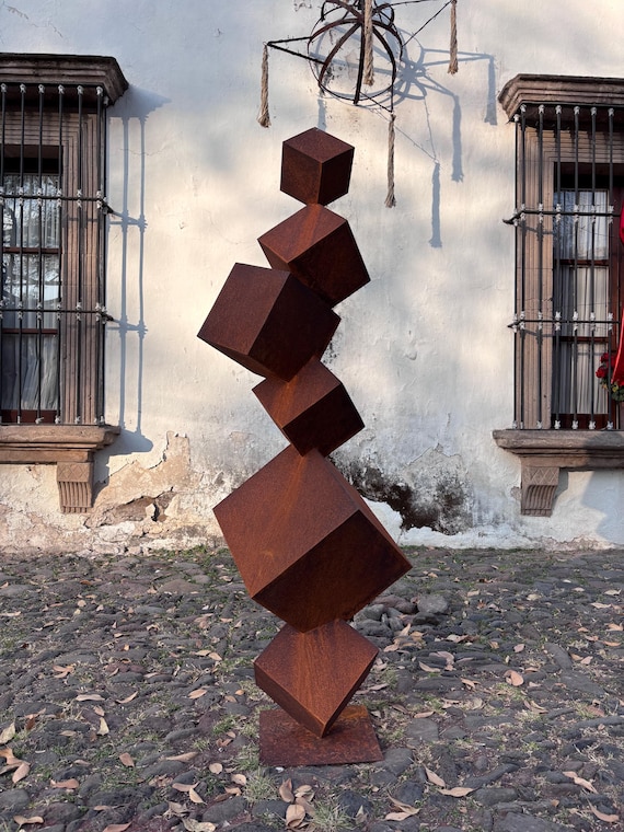Large size metal corten sculpture for garden / cubist sculpture tower of rusted cubes with patina for outdoor cubes by EddiArt!!!!!