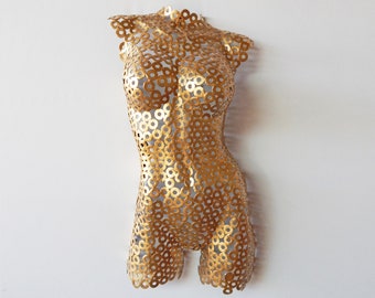 Busto Metallic Sexy Woman Wall Sculpture - Contemporary Art naked torso wall sculpture by eddiart