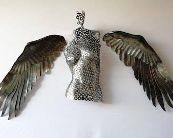 Human body sculpture woman torso sculpture metal sculpture doodle body sexy angel with wings industrial style gift from mundoconarte