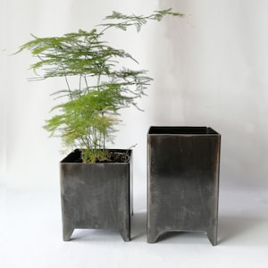 Pair of Industrial Style Metal Square Pots / acero corten / Perfect Pair for Your Decoration, Unique Ideas for Indoor and Outdoor Garden image 3