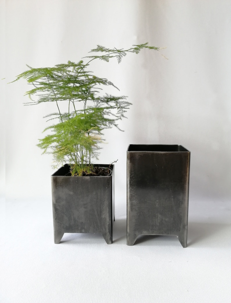 Pair of Industrial Style Metal Square Pots / acero corten / Perfect Pair for Your Decoration, Unique Ideas for Indoor and Outdoor Garden image 3