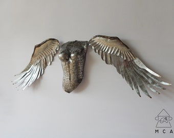 woman torso metal breast metal sculpture doodle sexy body angel with wings industrial style by eddiart gift by