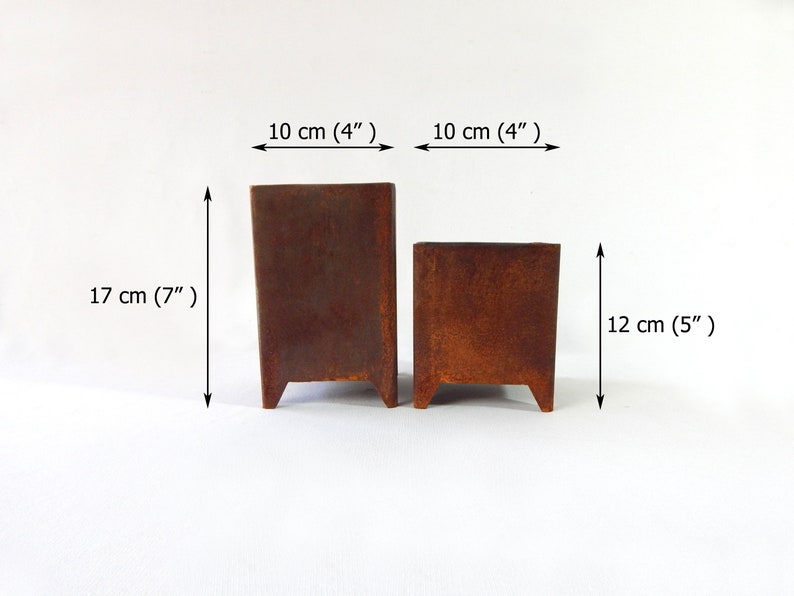 Pair of Industrial Style Metal Square Pots / acero corten / Perfect Pair for Your Decoration, Unique Ideas for Indoor and Outdoor Garden image 9