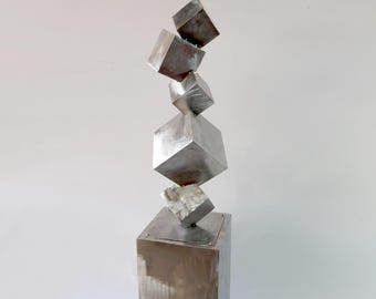 Abstract Metal Cube Tower Sculpture, Modern Geometric Metal Art, Industrial Home Decor, Handmade Metal Sculpture