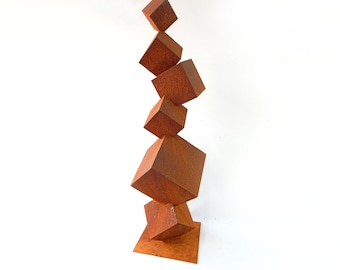 XL metal sculpture industrial style geometric cubes modern art interior or exterior decoration Cube Tower by EddiArt