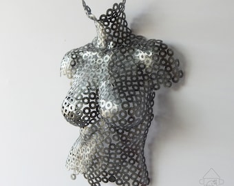 Metal Wall art abstract sculpture Metallic torso of woman, Artisan Sculpture, Metallic Sculpture, metal sculpture of a woman