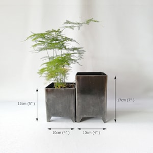 Pair of Industrial Style Metal Square Pots / acero corten / Perfect Pair for Your Decoration, Unique Ideas for Indoor and Outdoor Garden image 6