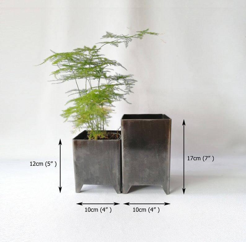 Pair of Industrial Style Metal Square Pots / acero corten / Perfect Pair for Your Decoration, Unique Ideas for Indoor and Outdoor Garden image 6