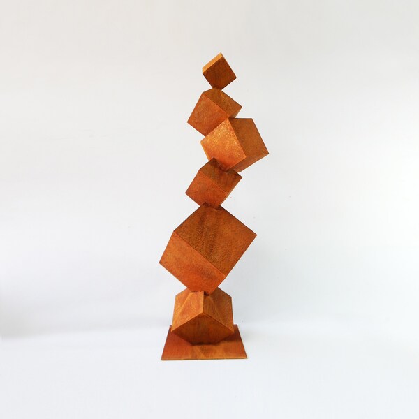 Rusty Metal Industrial Style Outdoor Sculpture Modern Cubist Garden Decor Rust Cubes by EddiArt