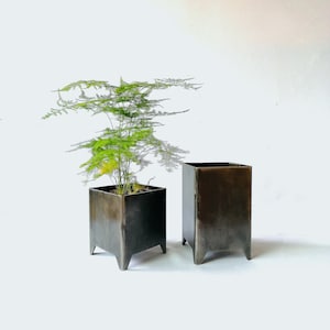 Pair of Industrial Style Metal Square Pots / acero corten / Perfect Pair for Your Decoration, Unique Ideas for Indoor and Outdoor Garden polished steel