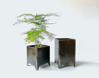 Pair of Industrial Style Metal Square Pots / acero corten / Perfect Pair for Your Decoration, Unique Ideas for Indoor and Outdoor Garden