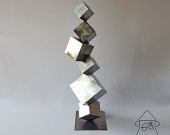 sculpture industrial style metal sculpture modern cubist metal figure cubes by eddiart