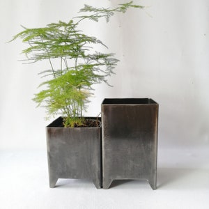 Pair of Industrial Style Metal Square Pots / acero corten / Perfect Pair for Your Decoration, Unique Ideas for Indoor and Outdoor Garden image 2