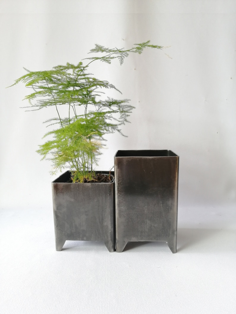 Pair of Industrial Style Metal Square Pots / acero corten / Perfect Pair for Your Decoration, Unique Ideas for Indoor and Outdoor Garden image 2