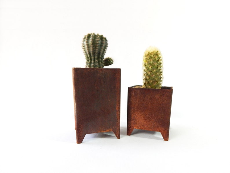 Pair of Industrial Style Metal Square Pots / acero corten / Perfect Pair for Your Decoration, Unique Ideas for Indoor and Outdoor Garden corten steel rust