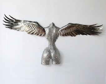 Metal torso Metal angel with wings abstract sculpture with wings Handmade sculpture woman angel metal wings angel sculpture