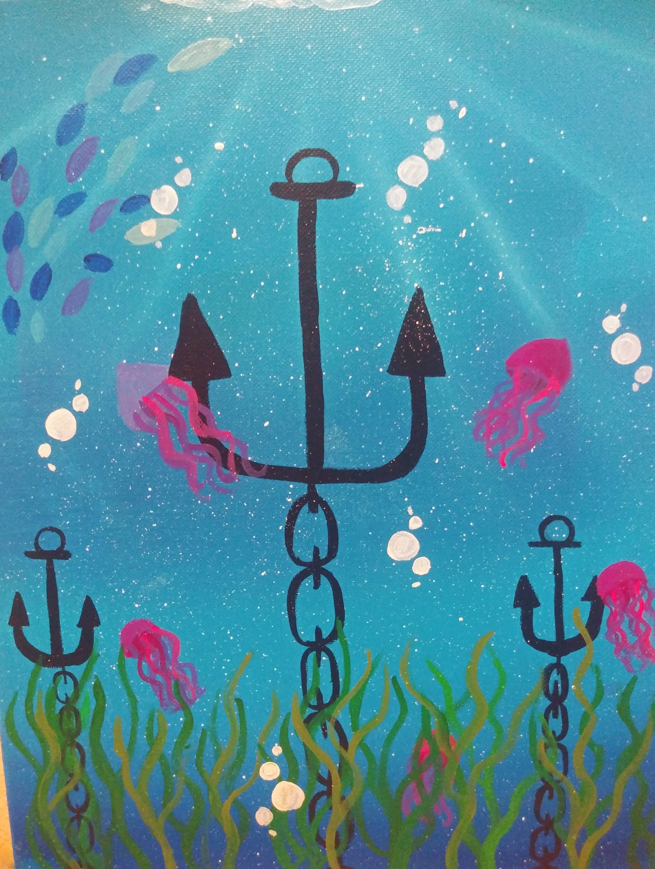 Three Anchors Underwater Painting Etsy