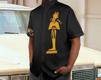 Osiris-shirt heren Egyptische god hoge kraag Kemet African Conscious Streetwear Button-down